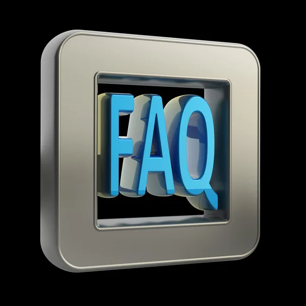 Icono de botón 3D con símbolo de FAQ aislado sobre fondo negro Alta resolución —  Fotos de Stock