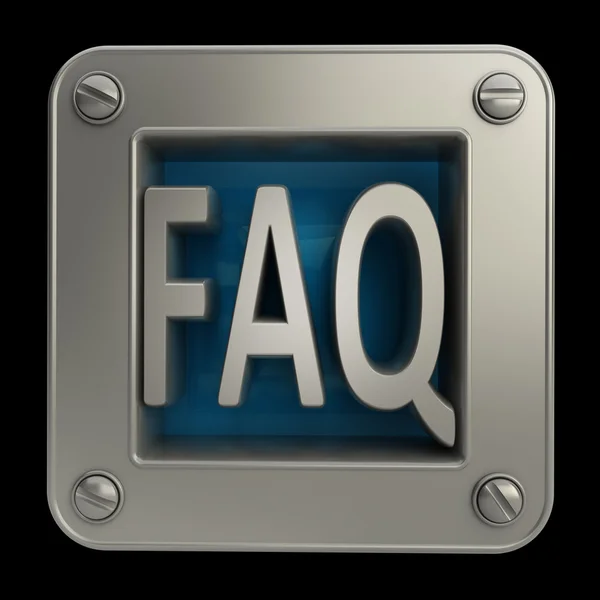 3D ikona przycisku z symbolem faq na białym tle na czarnym tle wysokiej rozdzielczości — Zdjęcie stockowe
