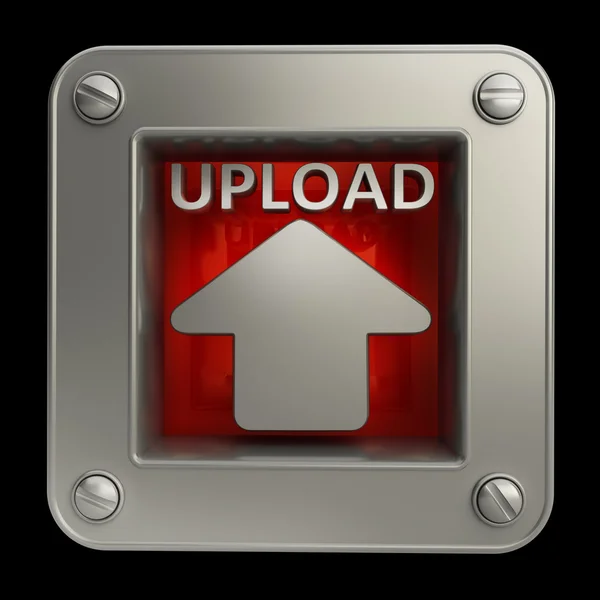 Ícone de botão 3D com símbolo de upload isolado no fundo preto Alta resolução — Fotografia de Stock