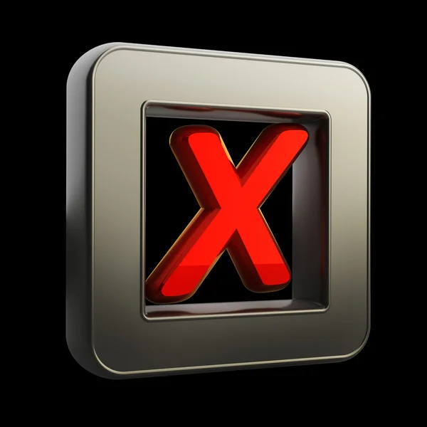 Icône bouton 3D avec symbole croix isolé sur fond noir Haute résolution — Photo