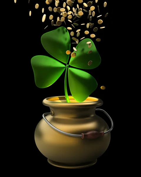 Golden pot full of gold coins isolated on black background High resolution 3D — Stock Photo, Image