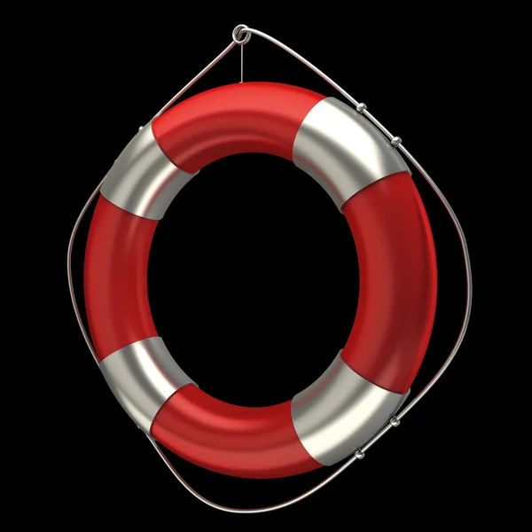 Roter Rettungsring isoliert auf schwarzer 3D-Darstellung — Stockfoto