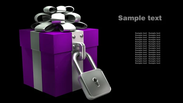 De doos van de gift met de vergrendeling geïsoleerd op zwarte achtergrond hoge resolutie. 3D-beeld — Stockfoto