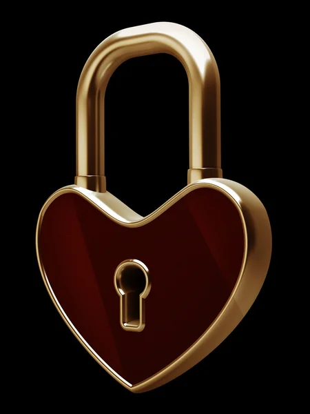 Heart is closed to lock isolated on black background High resolution. 3D image — Stock Photo, Image