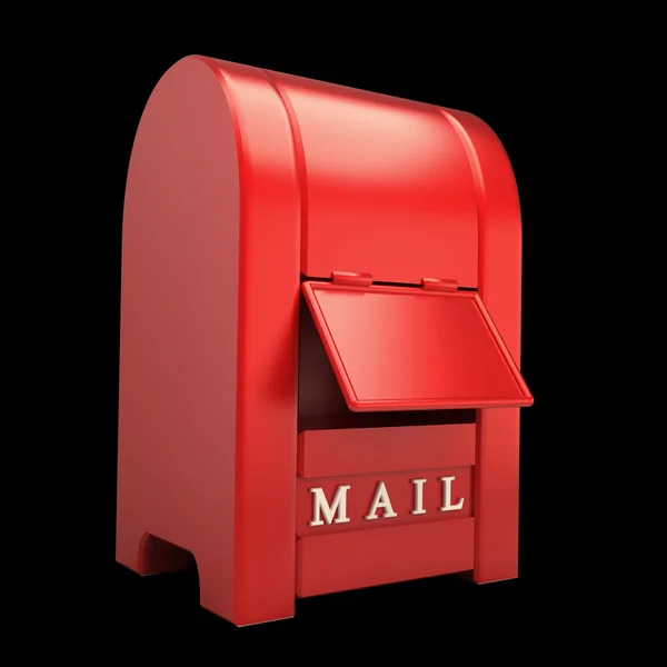 Röd postbox isolerad på svart bakgrund 3d illustration — Stockfoto