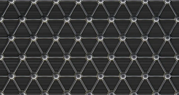 Estrutura molecular de aço simples em fundo preto 3D — Fotografia de Stock