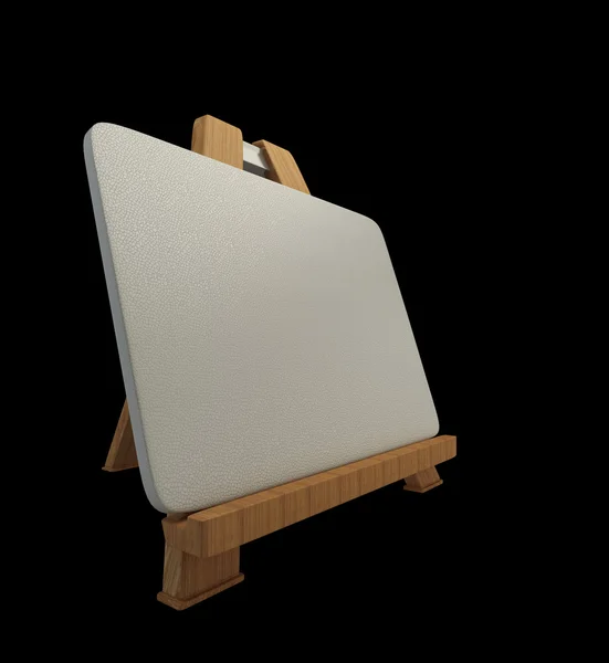 Mini caballete de madera con lienzo en blanco aislado sobre fondo negro de alta resolución 3d —  Fotos de Stock