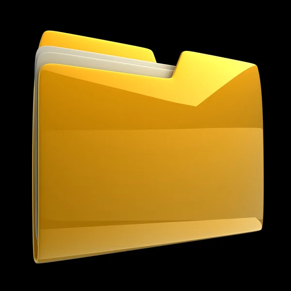 在黑色背景高分辨率上孤立的黄色文件夹图标 3d — 图库照片
