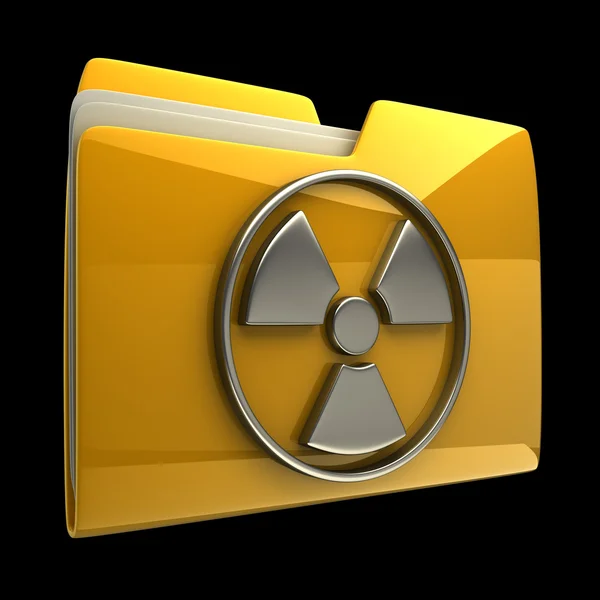 Yellow folder Radiation Alert sign icon isolated on black background High resolution 3D — Stock Photo, Image