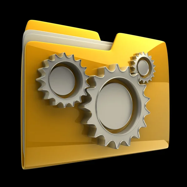 Folder icon with gear wheels, over black background High resolution 3D — Stock Photo, Image