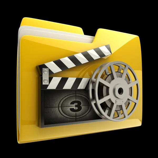 Yellow folder clap board with countdown isolated on black background High resolution 3D — Stock Photo, Image