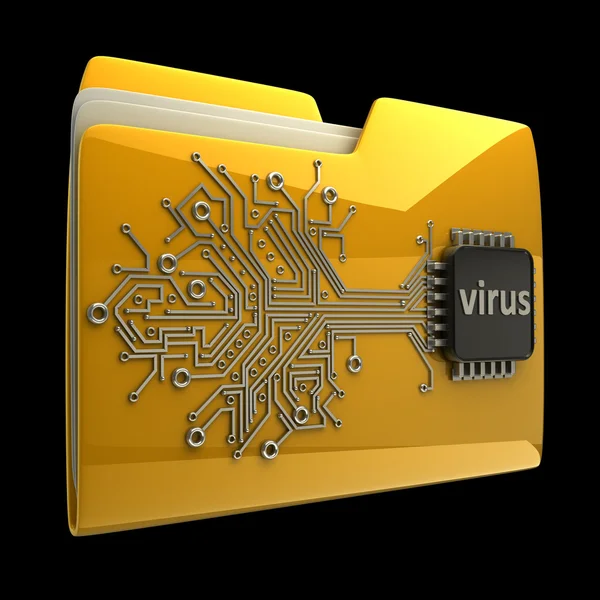Dossier jaune 3D Micropuce d'ordinateur isolée sur fond noir Haute résolution — Photo