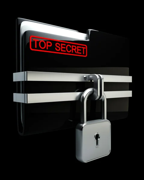 BLACK Folder with closed lock (Top secret) High resolution. 3D image — Stock Photo, Image