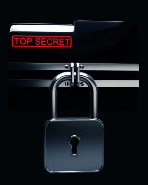 BLACK Folder with closed lock (Top secret) High resolution. 3D image — Stock Photo, Image