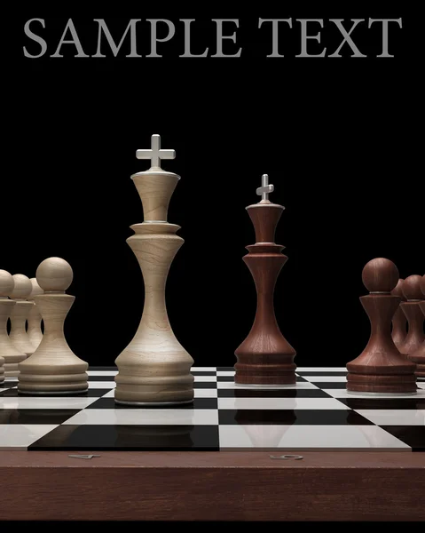 Houten schaak koningen op zwarte schoolbord hoge resolutie. 3D-beeld — Stockfoto