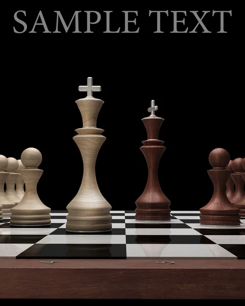 Wooden Chess kings on black blackboard Haute résolution. Image 3D — Photo