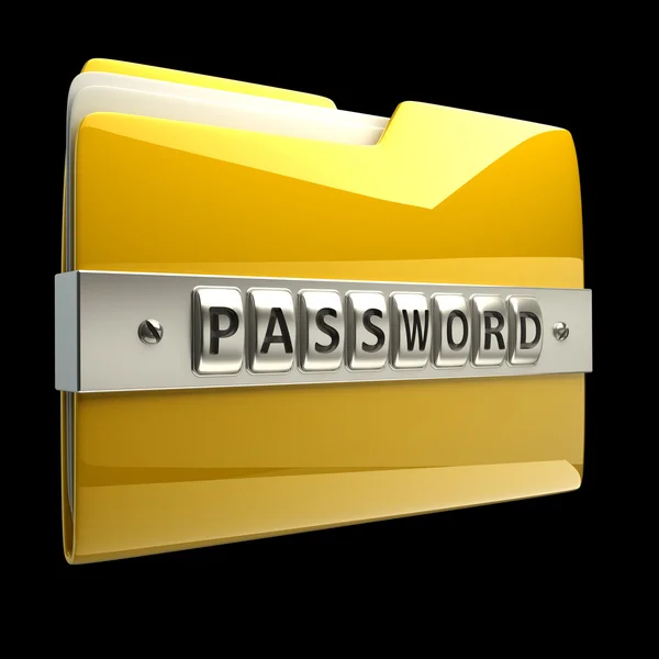 Illustrazione 3D dell'icona della cartella con password di sicurezza isolata su sfondo nero 3D ad alta risoluzione — Foto Stock