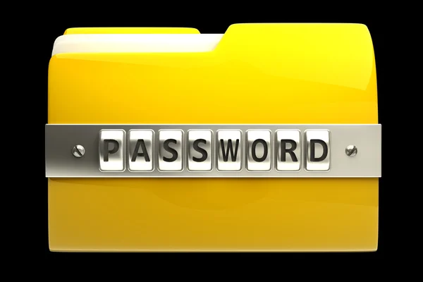 Illustrazione 3D dell'icona della cartella con password di sicurezza isolata su sfondo nero 3D ad alta risoluzione — Foto Stock