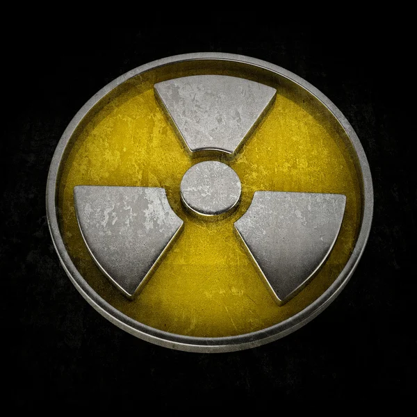 Strahlungswarnzeichen isoliert auf schwarzem Hintergrund hohe Auflösung 3d — Stockfoto