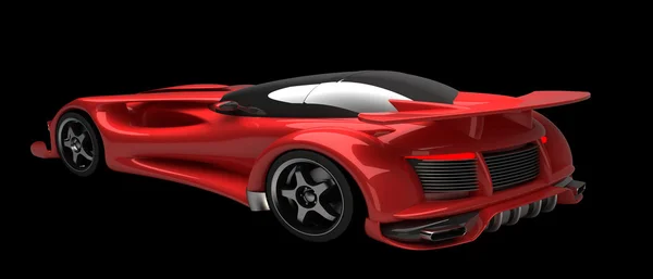 红色运动车路星 3d 渲染 (没有商标问题，这辆车是我自己设计) 高分辨率 — 图库照片