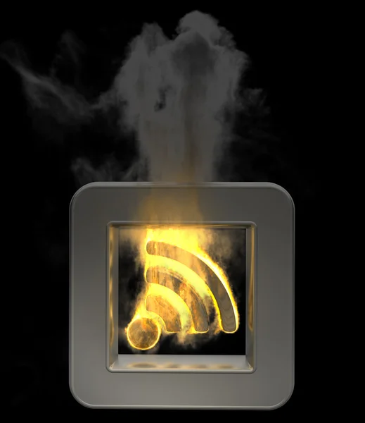 stock image 3D button rss flaming icon High resolution