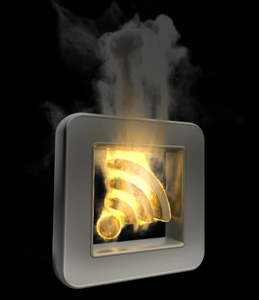 3D button rss flaming icon High resolution — Stock Photo, Image