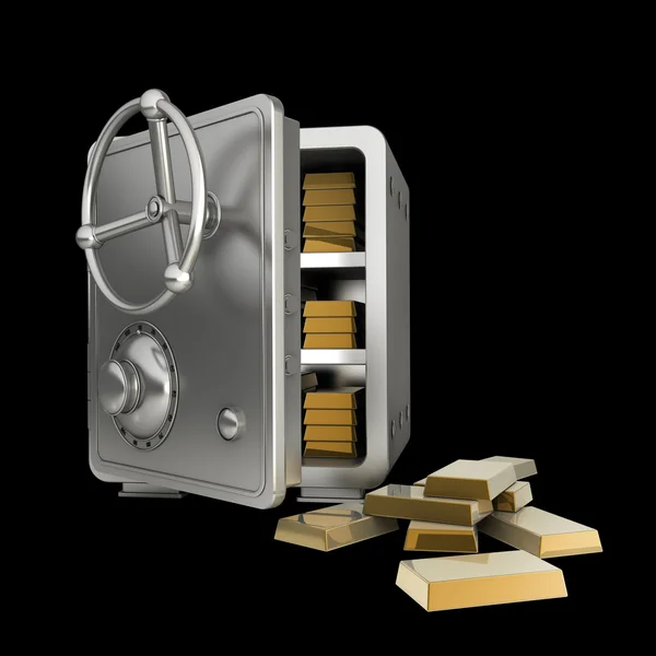 Safe with gold isolated on black background High resolution 3D — Stock Photo, Image