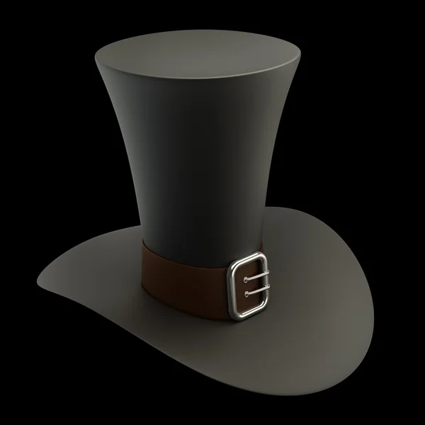 Chapeau haut de forme noir avec bande grise isolée sur fond noir Haute résolution 3D — Photo