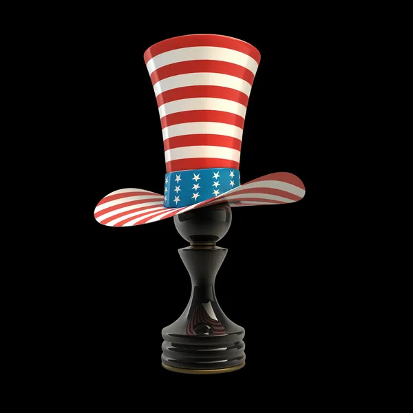 Black Pawn in a TOP hat of usa isolated on black background High resolution 3D — Stock Photo, Image