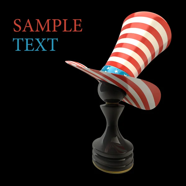 Black Pawn dans un chapeau TOP des Etats-Unis isolé sur fond noir Haute résolution 3D — Photo