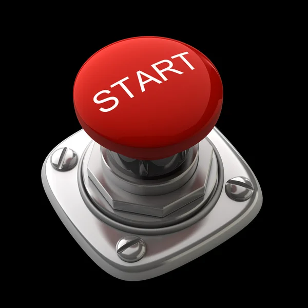 Kırmızı Başlat düğmesini, yüksek çözünürlüklü izole. 3D görüntü — Stok fotoğraf