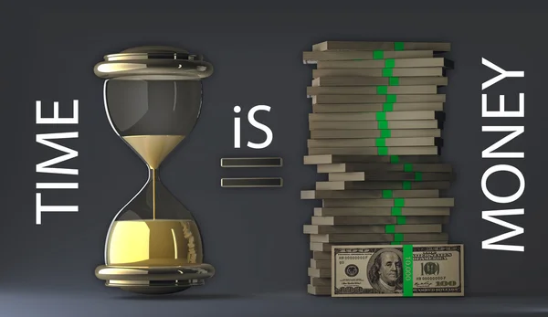 Czas jest pakiety pieniądze dolarów na zwolnieniu ciemny renderowania 3d. ze ścieżką przycinającą — Zdjęcie stockowe