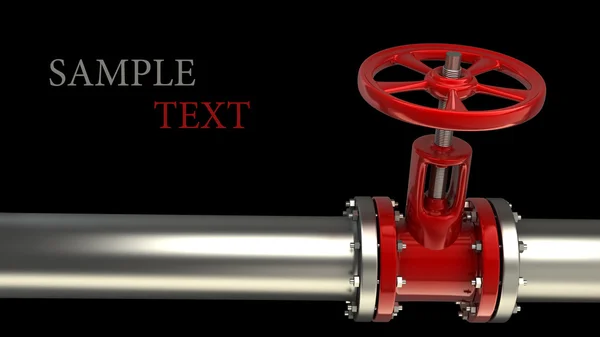 Tubo gas con valvola rossa su fondo nero Alta risoluzione 3D — Foto Stock
