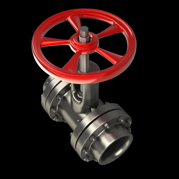 Tubo de gás com uma válvula vermelha sobre fundo preto Alta resolução 3D — Fotografia de Stock