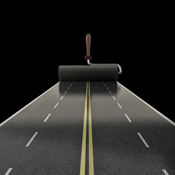 Droga malowane na białym tle na czarnym tle wysokiej rozdzielczości 3d — Zdjęcie stockowe