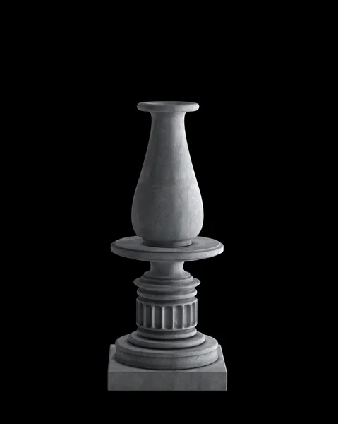 Jarrón decorativo de piedra sobre un podio aislado sobre fondo negro. Imagen 3D de alta resolución — Foto de Stock