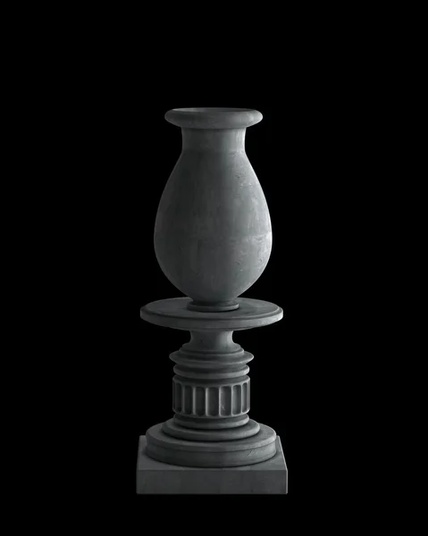 Dekorativ sten vas på ett podium isolerad på svart bakgrund. högupplöst 3d bild — Stockfoto