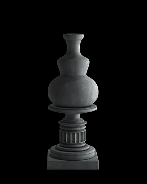 Vaso de pedra decorativa em um pódio isolado em fundo preto. Imagem 3D de alta resolução — Fotografia de Stock