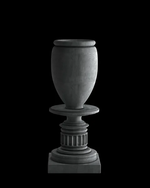 Dekorative Steinvase auf einem Podium isoliert auf schwarzem Hintergrund. hochauflösendes 3D-Bild — Stockfoto