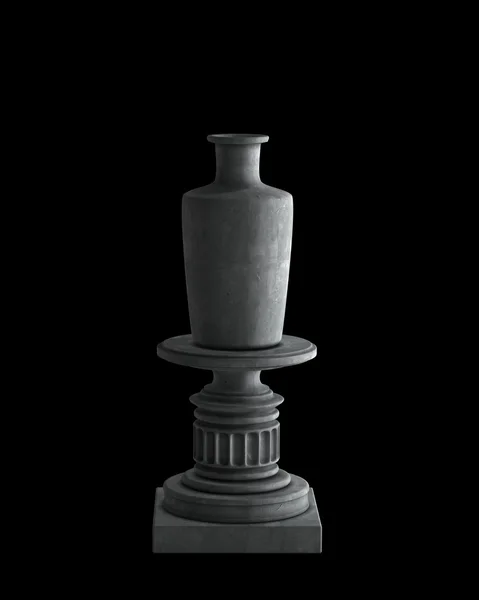 Díszítő kő váza egy dobogón elszigetelt fekete háttér. Nagy felbontású 3D-s kép — Stock Fotó