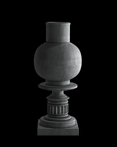 Díszítő kő váza egy dobogón elszigetelt fekete háttér. Nagy felbontású 3D-s kép — Stock Fotó