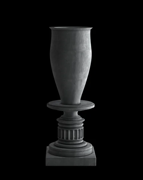 Dekorativní kamenná váza na pódium izolovaných na černém pozadí. 3d obraz s vysokým rozlišením — Stock fotografie