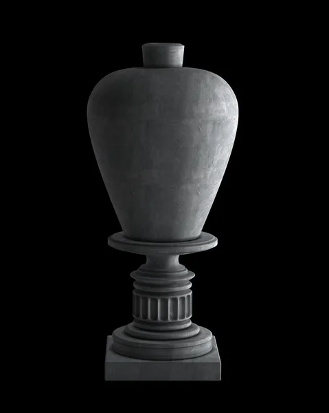 Dekorativní kamenná váza na pódium izolovaných na černém pozadí. 3d obraz s vysokým rozlišením — Stock fotografie