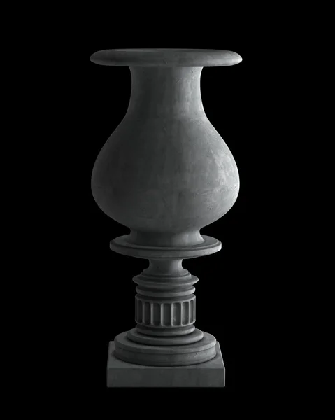 Vaso decorativo in pietra su un podio isolato su sfondo nero. Immagine 3D ad alta risoluzione — Foto Stock