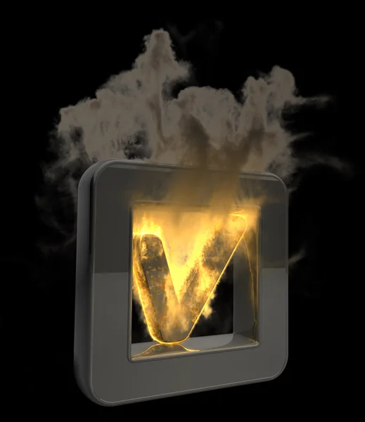 3D button Tick symbol flaming icon isolated on black background High resolution — Stock Photo, Image