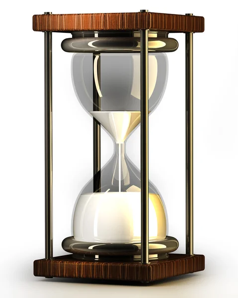 Closeup of hourglass in warm on white background 3d render — Stock Photo, Image