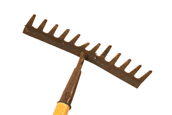 Старый и ржавый садовый грабли
.