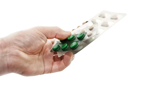 Verschiedene Tabletten in der Hand des Arztes — Stockfoto