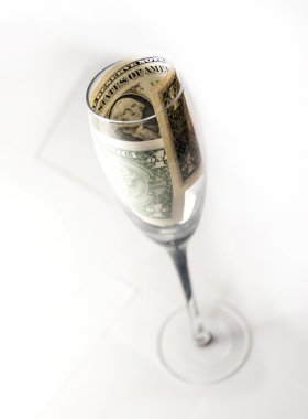 One dollar in a crystal glass clipart