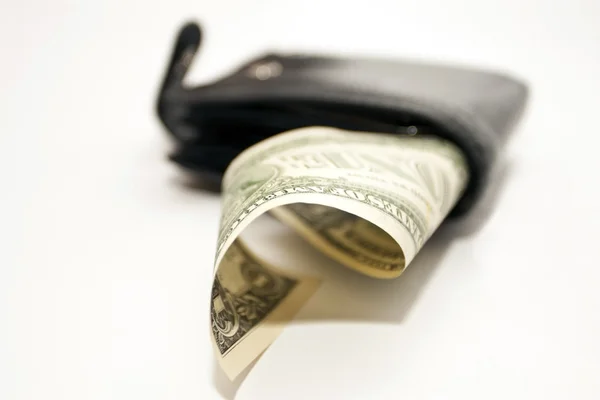 Black purse with dollar — Stock Photo, Image